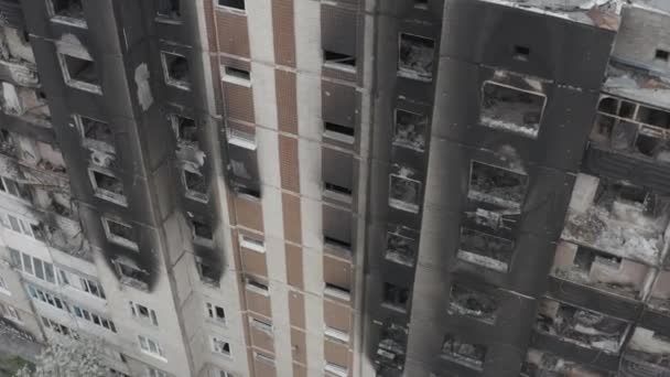 Damaged Residential Building Bucha City Kyiv Region Fighting Russian Attack — Video