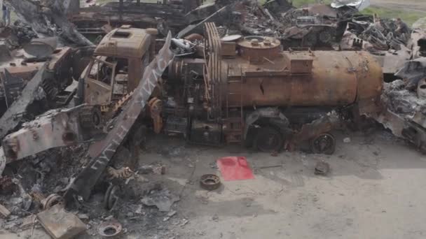 Burnt Military Equipment Missile Attack Abandoned Rusty Military Equipment City — Video