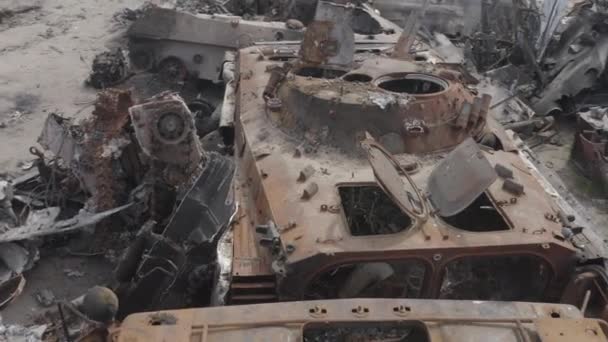 Burnt Military Equipment Missile Attack Abandoned Rusty Military Equipment City — Video