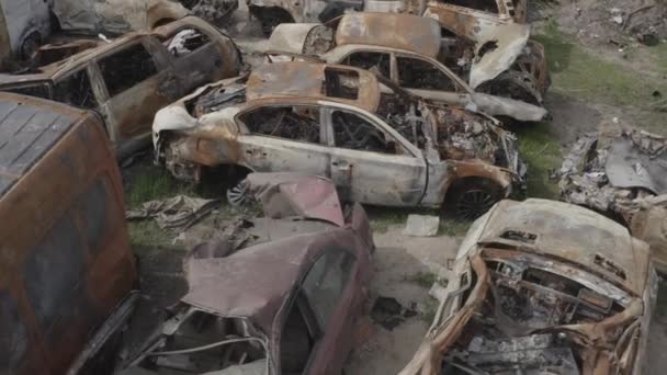 Technology Cemetery Abandoned Cars Civilians Evacuation City Bombing City Bucha — Stock videók