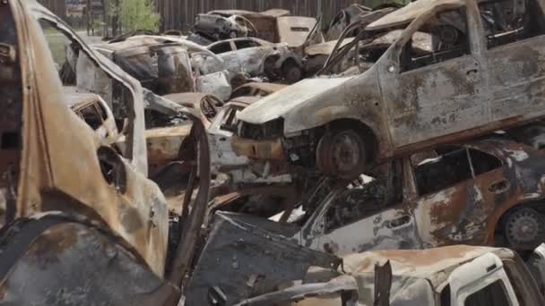 Consequences War Russia Peaceful City Kiev Capital Ukraine Destroyed Cars — Vídeos de Stock