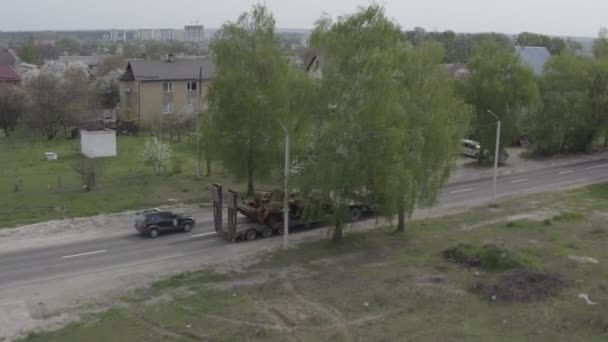 Technologische Begraafplaats Verlaten Auto Van Burgers Tijdens Evacuatie Van Stad — Stockvideo