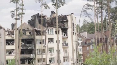 A bombed-out apartment building after an airstrike. War in Ukraine. Mariupol.