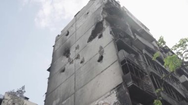 A bombed-out apartment building after an airstrike. War in Ukraine. Mariupol.