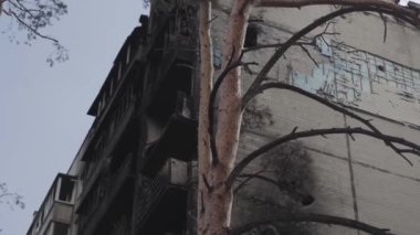 A bombed-out apartment building after an airstrike. War in Ukraine. Mariupol.