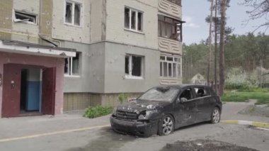 A bombed-out apartment building after an airstrike. War in Ukraine. Mariupol.