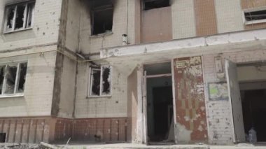 A bombed-out apartment building after an airstrike. War in Ukraine. Mariupol.