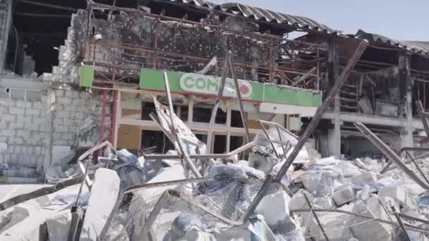 Ουκρανία Ίρπιν 2022 Σπασμένα Μαγαζιά Πόλεμος Στην Ουκρανία Πόλη Irpin — Αρχείο Βίντεο
