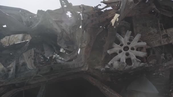 Consequences War Russia Peaceful City Kiev Capital Ukraine Destroyed Cars — Vídeo de stock