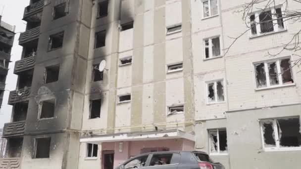 Розбомблений Житловий Будинок Після Авіаудару Війна Україні Маріуполь — стокове відео