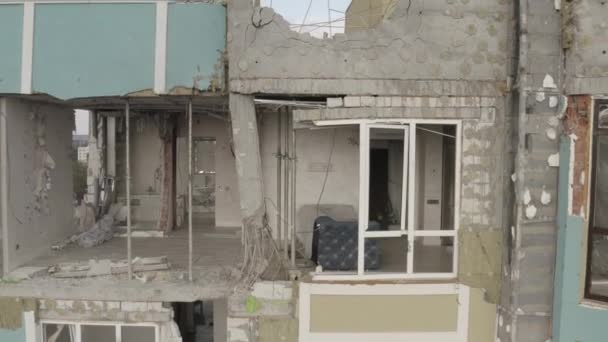 Bombed Out Modern Residential Building City Bucha Aerial War Ukraine — Stok video