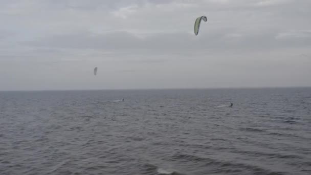 Atletas Montam Kitesurf Mar Kiev Verão Tempo Ventoso Competição Velas — Vídeo de Stock