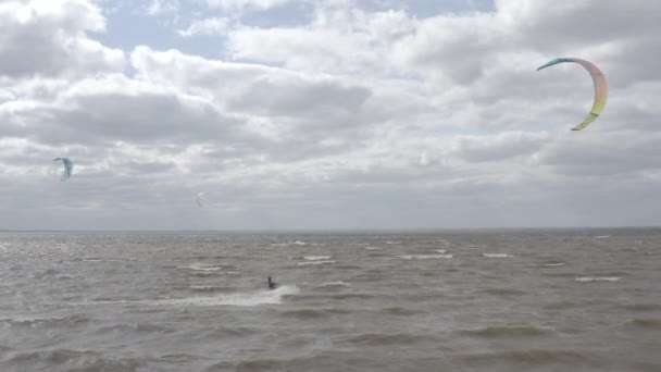 Atletler Uçurtma Sörfüne Biner Kiev Denizi Yaz Rüzgarlı Bir Hava — Stok video