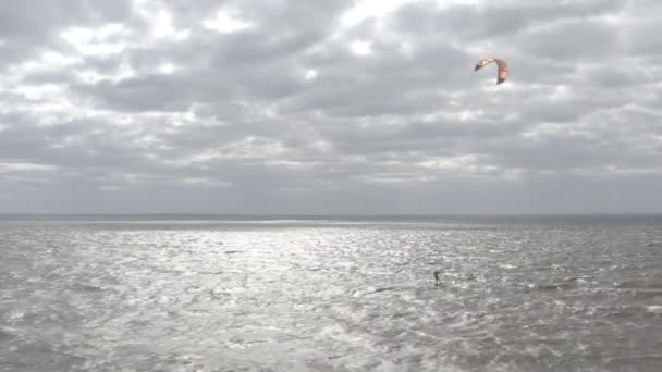 Sportowcy Jeżdżą Latawcem Kijowskie Morze Latem Pogoda Wietrzna Konkurencja Kolorowe — Wideo stockowe