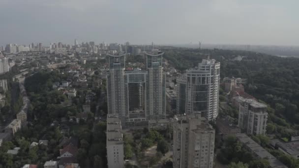 Modern Residential Area Center Kyiv Skyscrapers Ukraine Summer Morning Aerial — Video Stock