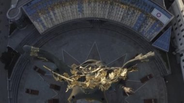 The main stele on Independence Square. Symbol of freedom of Ukraine. City center. Kyiv. Aerial