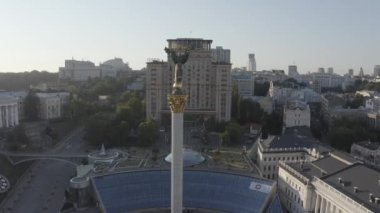 The main stele on Independence Square. Symbol of freedom of Ukraine. City center. Kyiv. Aerial