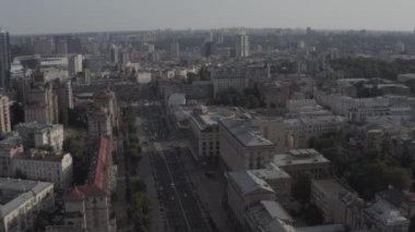 The main street Khreschatyk in the city center of Kyiv. Ukraine. Europe. Traffic and pedestrians. Summer. Aerial