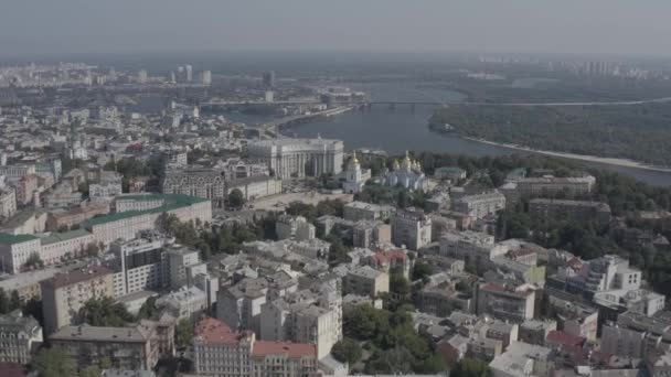 Aerial View Michael Golden Domed Monastery Mikhailovskaya Square Kyiv City — Stockvideo