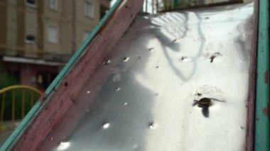 The apartment of the inhabitants after the evacuation during the bombing of a peaceful city. Left belongings of residents. Bombed apartments. Fire in the house. Traces of hits from. Irpin. Ukraine.