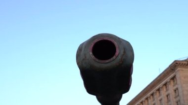 KYIV, UKRAINE - Aug 24, 2022: Destroyed military equipment of the Russian army. War in Ukraine. Exhibition of enemy equipment on the main street Khreshchatyk on the Independence Day.