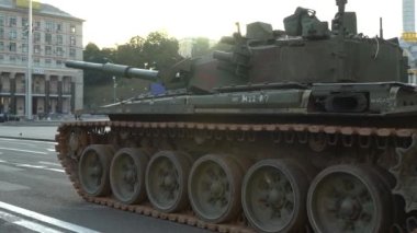 Kyiv, Ukraine - August 24, 2022: Independence Day on Kiev's central street Khreshchatyk. Destroyed burnt Russian military equipment in the center of Kyiv. Parade on Independence Day. 