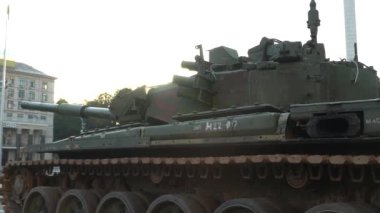 Kyiv, Ukraine - August 24, 2022: Independence Day on Kiev's central street Khreshchatyk. Destroyed burnt Russian military equipment in the center of Kyiv. Parade on Independence Day. 