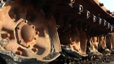Kyiv, Ukraine - August 24, 2022: Independence Day on Kiev's central street Khreshchatyk. Destroyed burnt Russian military equipment in the center of Kyiv. Parade on Independence Day. 