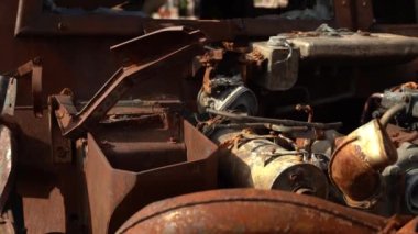 Kyiv, Ukraine - August 24, 2022: Parade on Khreshchatyk in honor of the Independence Day of Ukraine. Destroyed equipment of the Russian army. Exhibition of burnt occupant equipment. War in Ukraine.