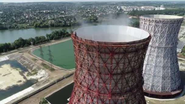 Thermal Power Plant Kharkiv Ukraine Chpp Aerial Cooling Towers Summer — Stock Video
