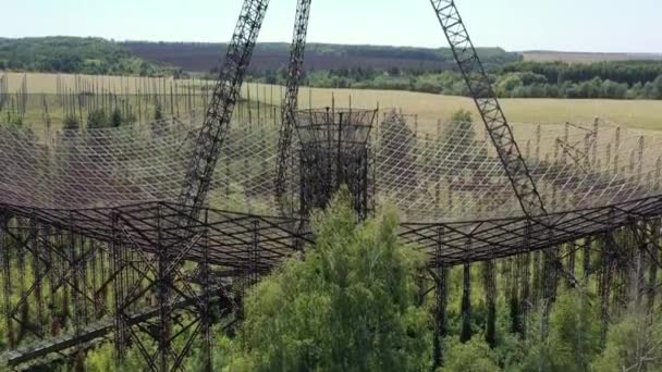電離圏を研究するための放棄された駅 ウクライナのハルキウ州ジミヴ 空中だ 電離圏研究所 駅のプレート反射板 — ストック動画