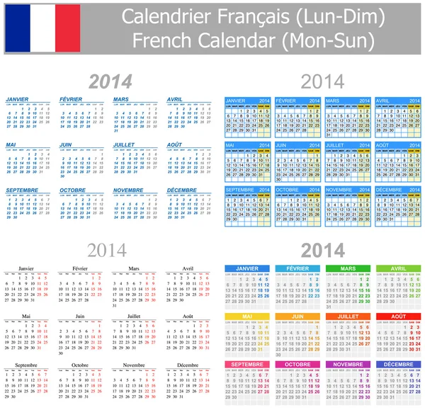 Calendario mix francese 2014 lun-dom — Vettoriale Stock