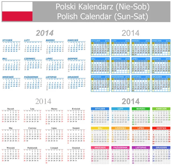 Calendrier mixte polonais 2014 Sun-Sat — Image vectorielle