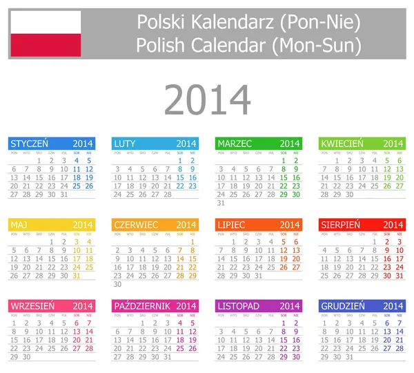 2014 Polacco Tipo-1 Calendario Lun-Dom — Vettoriale Stock