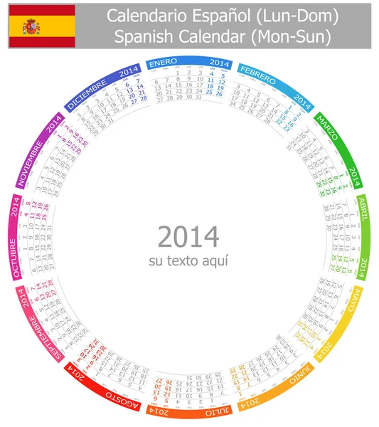 2014 Spanish Circle Calendar Mon-Sun — Stock Vector