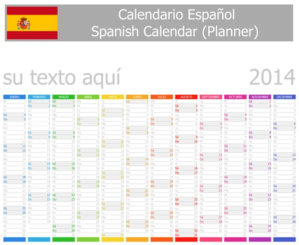 Calendario Planner Spagnolo 2014 con Mesi Verticali — Vettoriale Stock