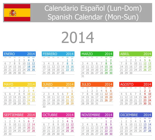 Calendario Spagnolo Tipo-1 2014 Lun-Dom — Vettoriale Stock