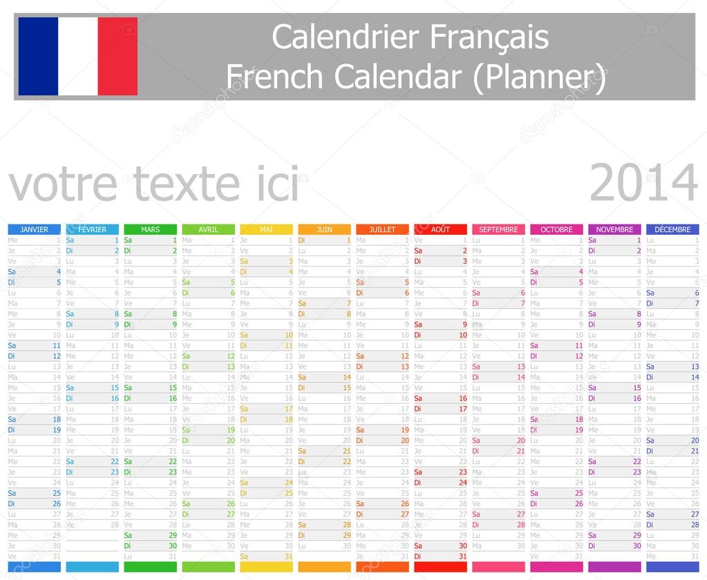 2014 French Planner Calendar with Vertical Months