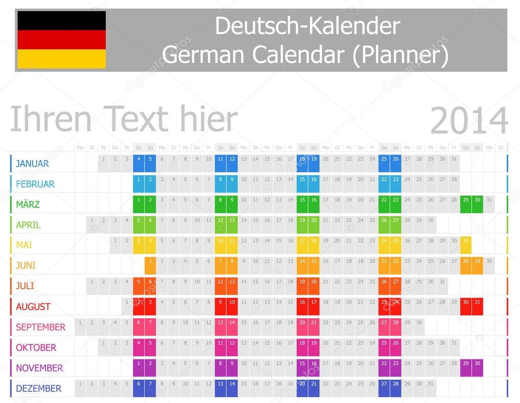 2014 German Planner Calendar with Horizontal Months