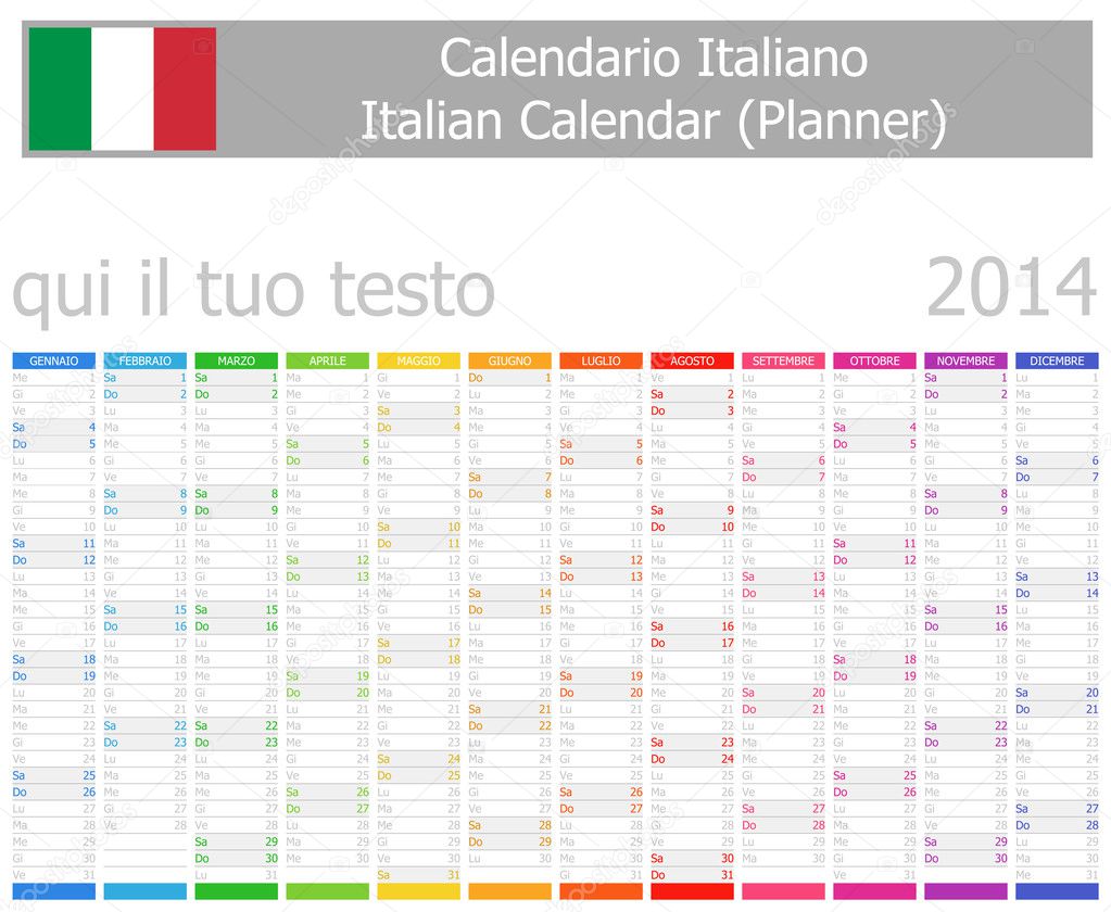 2014 Italian Planner Calendar with Vertical Months
