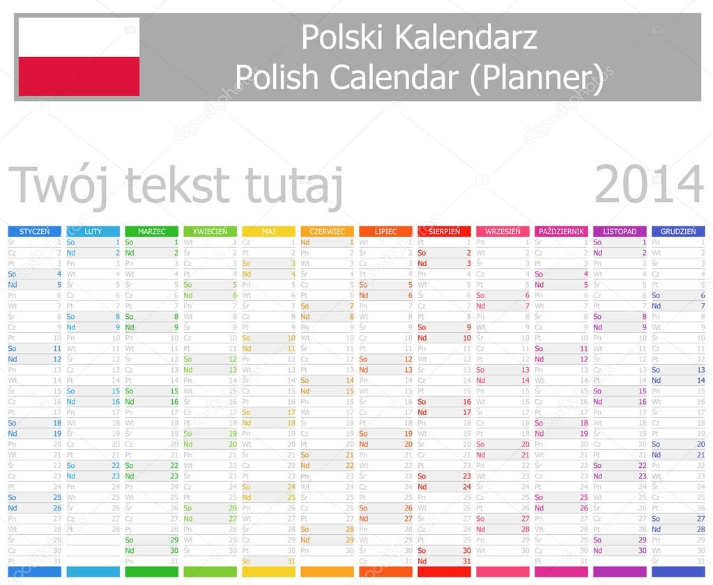 2014 Polish Planner Calendar with Vertical Months
