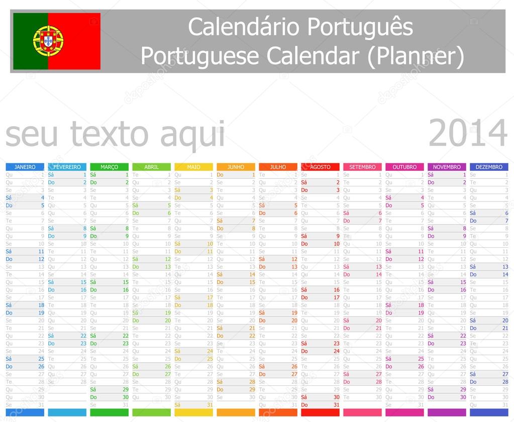 2014 Portugese Planner Calendar Vertical Months