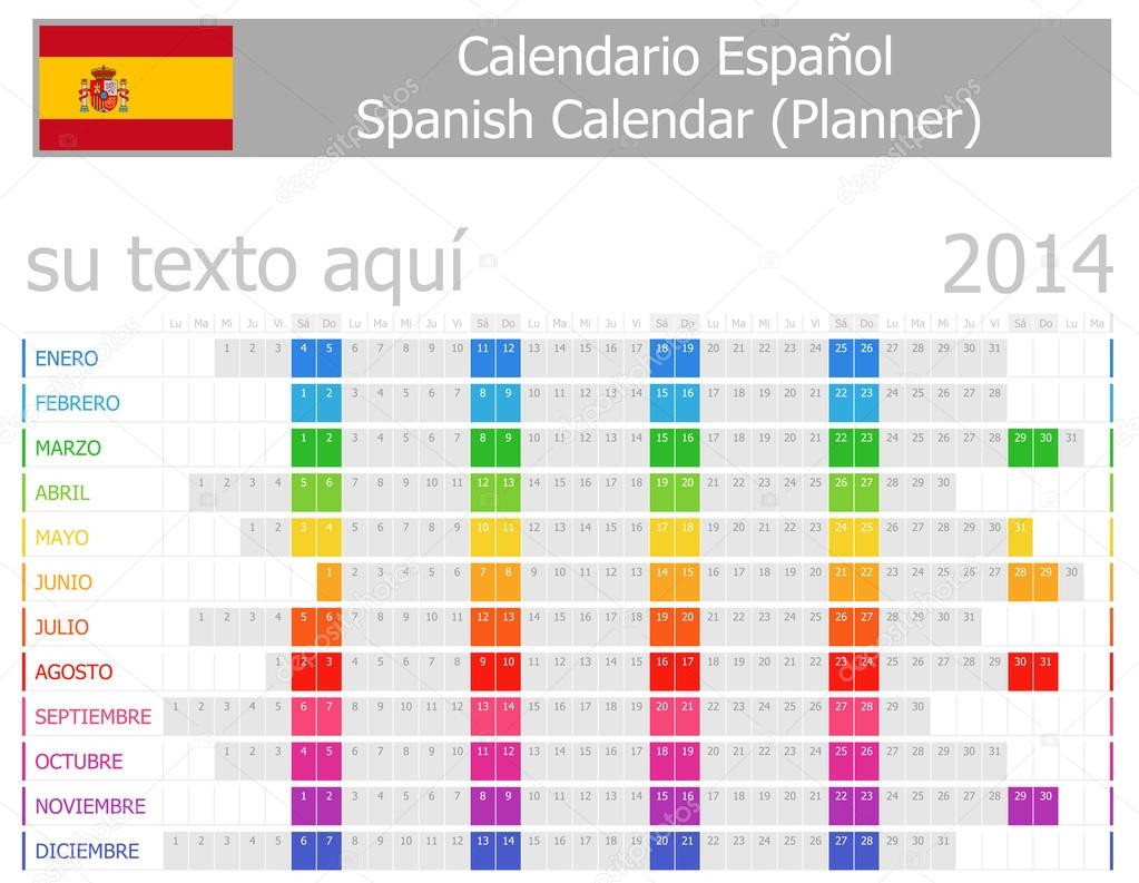 2014 Spanish Planner Calendar with Horizontal Months