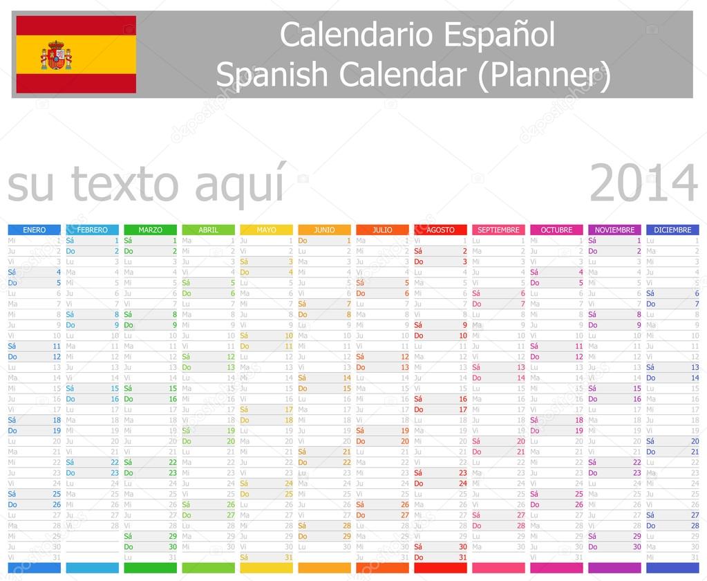 2014 Spanish Planner Calendar with Vertical Months