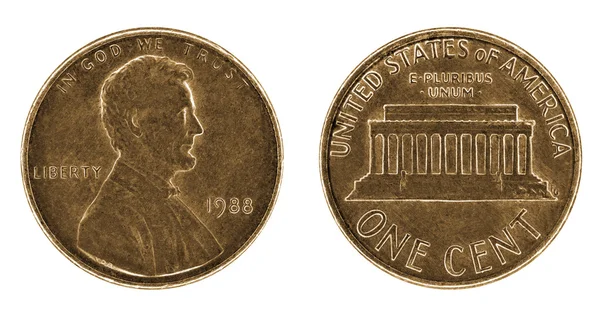 Een goed versleten één cent muntstuk met lincoln — Stockfoto