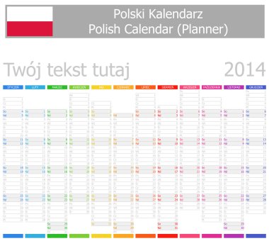 2014 planlayıcısı-2 takvim ile dikey ay Lehçe