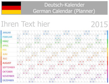 2015 Alman planlayıcısı-2 takvim ile yatay ay