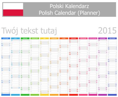 2015 planlayıcısı takvim ile dikey ay Lehçe