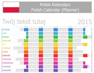 2015 planlayıcısı takvim ile yatay ay Lehçe