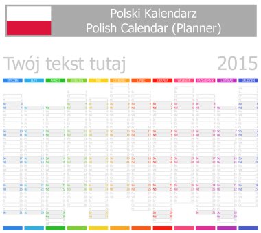 2015 planlayıcısı-2 takvim ile dikey ay Lehçe